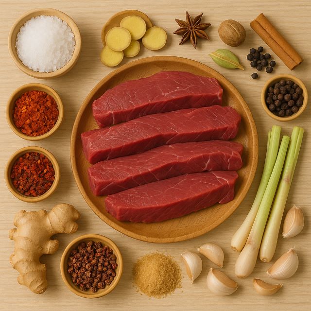 Nguyên liệu để làm trâu gác bếp Nguyên liệu để làm trâu gác bếp