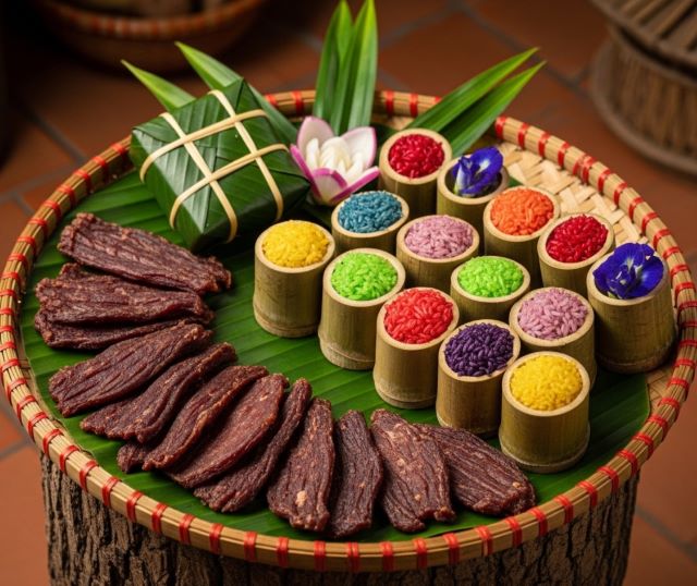 Combo trâu gác bếp với cơm lam Combo trâu gác bếp với cơm lam